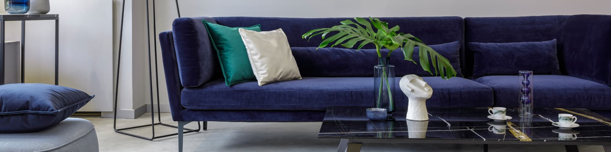 Blue Velvet Fitted Sofa