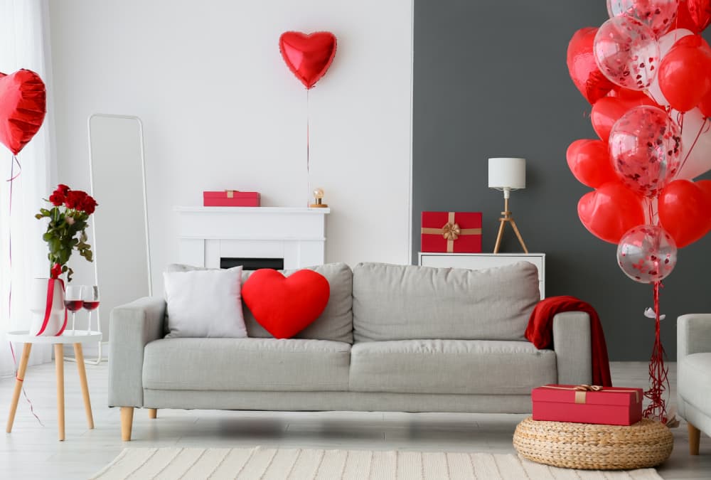 Fitted sofa with Valentines Decorations