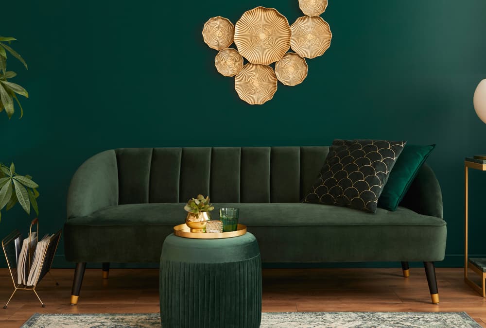 Green velvet sofa