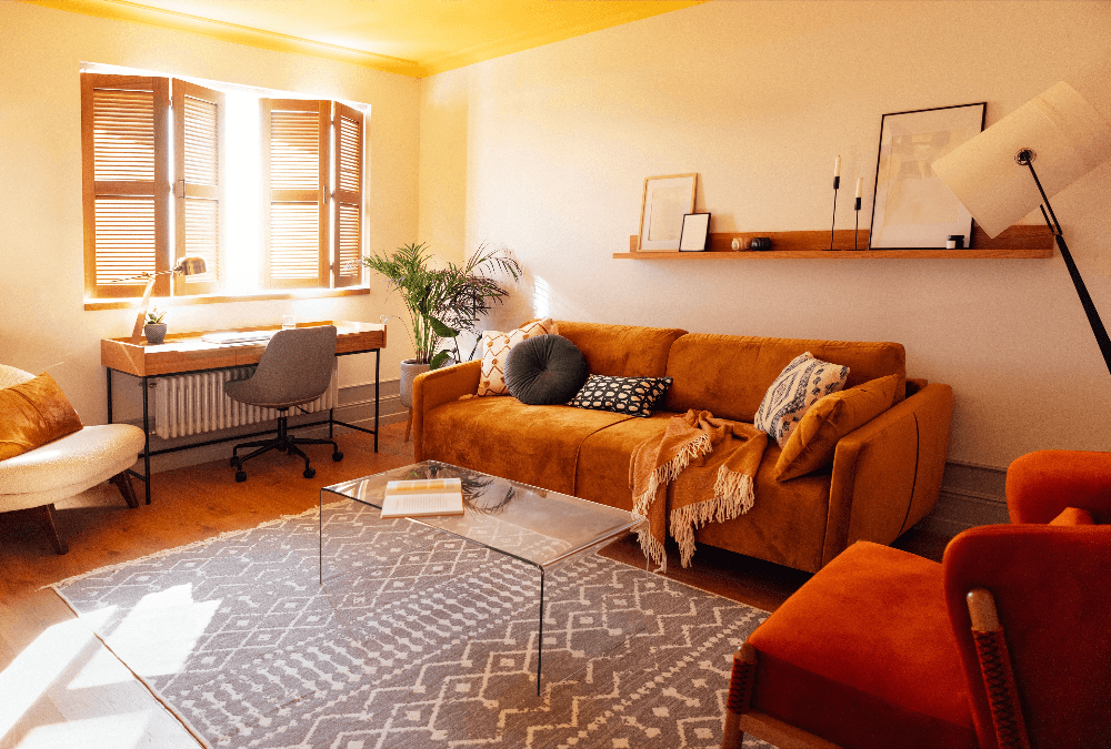 stylish warm colours living room